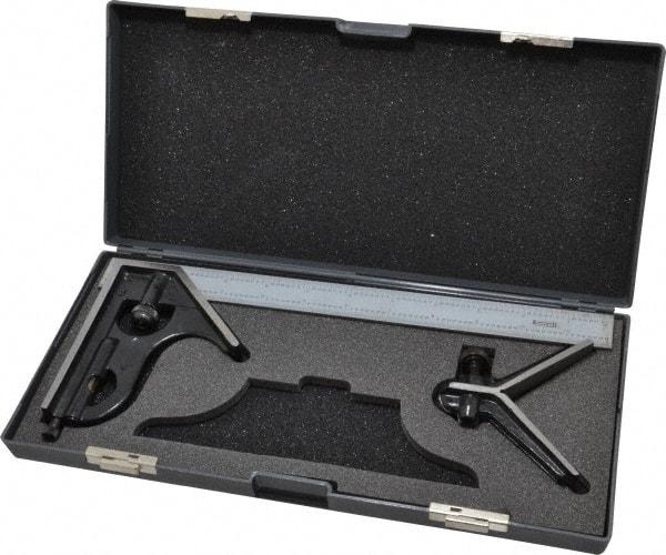 SPI - 3 Piece, 12" Combination Square Set - 1/16, 1/32, 1/64 & 1/8" (4R) Graduation, Hardened Steel Blade, Hardened Steel Center & Square Head - Exact Tool & Supply