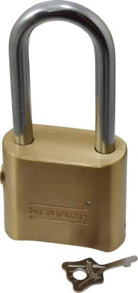 Master Lock - 2" Body Width, 2-1/8" Shackle Clearance, Solid Brass Combination Lock - 5/16" Shackle Diam, 1" Shackle Width, Control Key is Sold Separately - Exact Tool & Supply