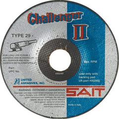 Sait - 36 Grit, 5" Wheel Diam, 1/8" Wheel Thickness, 7/8" Arbor Hole, Type 29 Depressed Center Wheel - Aluminum Oxide, Resinoid Bond, 12,200 Max RPM, Compatible with Angle Grinder - Exact Tool & Supply