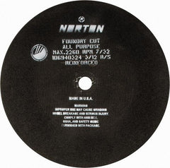 Norton - 24" Aluminum Oxide Cutoff Wheel - 7/32" Thick, 1-3/4" Arbor, 2,260 Max RPM, Use with Stationary Grinders - Exact Tool & Supply