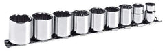 Blackhawk by Proto - 9 Piece 3/8" Drive Socket Set - 12 Points, 3/8" to 7/8" Range, Inch Measurement Standard - Exact Tool & Supply
