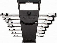Blackhawk by Proto - 7 Piece, 3/8" to 3/4", Nonreversible Ratcheting Combination Wrench Set - Inch Measurement Standard, Full Polish Finish, Comes in Canvas Roll - Exact Tool & Supply