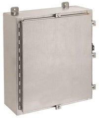 Cooper B-Line - Stainless Steel Standard Enclosure Hinge Flat Cover - NEMA 4, 12, 13, 4X, 12" Wide x 16" High x 8" Deep, Corrosion Resistant, Rainproof & Watertight - Exact Tool & Supply