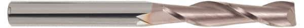 SGS - 1/8", 1" LOC, 1/8" Shank Diam, 3" OAL, 2 Flute, Solid Carbide Square End Mill - Single End, TiCN Finish, Spiral Flute, 30° Helix, Centercutting, Right Hand Cut, Right Hand Flute, Series 3EL - Exact Tool & Supply