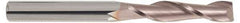SGS - 1/8", 1" LOC, 1/8" Shank Diam, 3" OAL, 2 Flute, Solid Carbide Square End Mill - Single End, TiCN Finish, Spiral Flute, 30° Helix, Centercutting, Right Hand Cut, Right Hand Flute, Series 3EL - Exact Tool & Supply