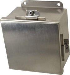 Cooper B-Line - Stainless Steel Standard Enclosure Hinge Flat Cover - NEMA 4, 12, 13, 3RX, 4X, 6" Wide x 6" High x 4" Deep, Corrosion Resistant, Dust-tight, Rainproof & Watertight - Exact Tool & Supply