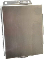 Cooper B-Line - Stainless Steel Standard Enclosure Hinge Flat Cover - NEMA 4, 12, 13, 3RX, 4X, 6" Wide x 8" High x 4" Deep, Corrosion Resistant, Dust-tight, Rainproof & Watertight - Exact Tool & Supply
