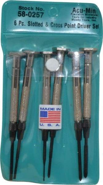 Moody Tools - 6 Piece JIS, Phillips & Slotted Screwdriver Set - Bit Sizes: Philips JIS: #00, Phillips: #0, #1, Slotted - Exact Tool & Supply