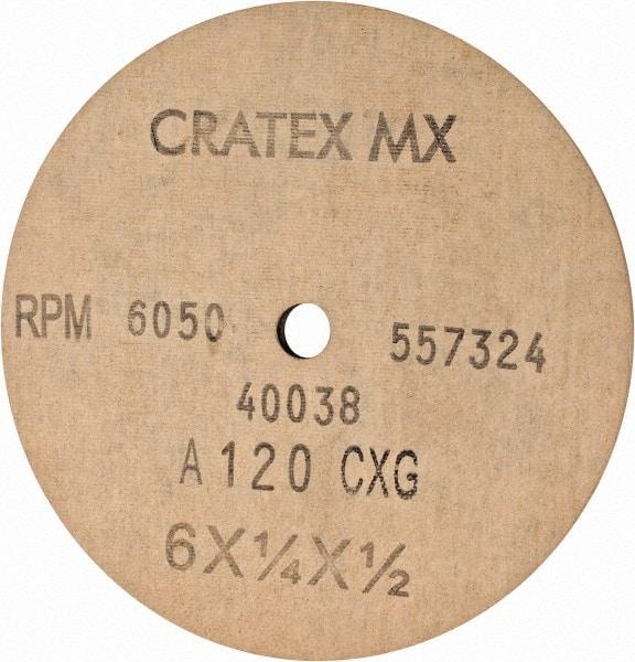 Cratex - 6" Diam x 1/2" Hole x 1/4" Thick, 120 Grit Surface Grinding Wheel - Aluminum Oxide, Type 1, Fine Grade, 6,050 Max RPM, No Recess - Exact Tool & Supply