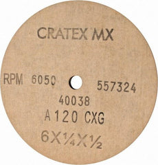 Cratex - 6" Diam x 1/2" Hole x 1/4" Thick, 120 Grit Surface Grinding Wheel - Aluminum Oxide, Type 1, Fine Grade, 6,050 Max RPM, No Recess - Exact Tool & Supply