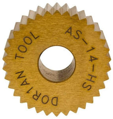 Dorian Tool - 3/4" Diam, 90° Tooth Angle, 14 TPI, Standard (Shape), Form Type High Speed Steel Straight Knurl Wheel - 3/8" Face Width, 1/4" Hole, Circular Pitch, Bright Finish, Series A - Exact Tool & Supply