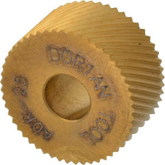 Dorian Tool - 3/4" Diam, 90° Tooth Angle, 25 TPI, Standard (Shape), Form Type High Speed Steel Right-Hand Diagonal Knurl Wheel - 3/8" Face Width, 1/4" Hole, Circular Pitch, 30° Helix, Bright Finish, Series A - Exact Tool & Supply