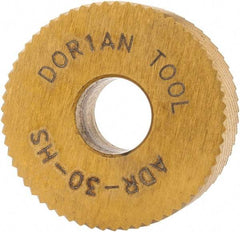 Dorian Tool - 3/4" Diam, 90° Tooth Angle, 30 TPI, Standard (Shape), Form Type High Speed Steel Right-Hand Diagonal Knurl Wheel - 3/8" Face Width, 1/4" Hole, Circular Pitch, 30° Helix, Bright Finish, Series A - Exact Tool & Supply