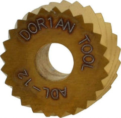 Dorian Tool - 3/4" Diam, 90° Tooth Angle, 12 TPI, Standard (Shape), Form Type High Speed Steel Left-Hand Diagonal Knurl Wheel - 3/8" Face Width, 1/4" Hole, Circular Pitch, 30° Helix, Bright Finish, Series A - Exact Tool & Supply