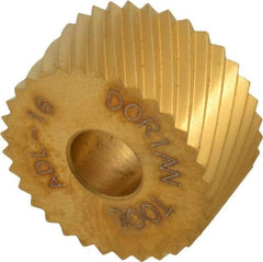 Dorian Tool - 3/4" Diam, 90° Tooth Angle, 16 TPI, Standard (Shape), Form Type High Speed Steel Left-Hand Diagonal Knurl Wheel - 3/8" Face Width, 1/4" Hole, Circular Pitch, 30° Helix, Bright Finish, Series A - Exact Tool & Supply