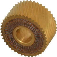 Dorian Tool - 3/4" Diam, 90° Tooth Angle, 20 TPI, Standard (Shape), Form Type High Speed Steel Left-Hand Diagonal Knurl Wheel - 3/8" Face Width, 1/4" Hole, Circular Pitch, 30° Helix, Bright Finish, Series A - Exact Tool & Supply