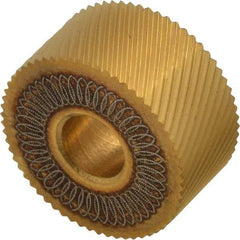 Dorian Tool - 3/4" Diam, 90° Tooth Angle, 30 TPI, Standard (Shape), Form Type High Speed Steel Left-Hand Diagonal Knurl Wheel - 3/8" Face Width, 1/4" Hole, Circular Pitch, 30° Helix, Bright Finish, Series A - Exact Tool & Supply