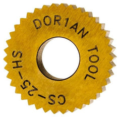 Dorian Tool - 1/2" Diam, 90° Tooth Angle, 25 TPI, Standard (Shape), Form Type High Speed Steel Straight Knurl Wheel - 3/16" Face Width, 3/16" Hole, Circular Pitch, Bright Finish, Series C - Exact Tool & Supply