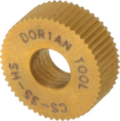Dorian Tool - 1/2" Diam, 90° Tooth Angle, 35 TPI, Standard (Shape), Form Type High Speed Steel Straight Knurl Wheel - 3/16" Face Width, 3/16" Hole, Circular Pitch, Bright Finish, Series C - Exact Tool & Supply