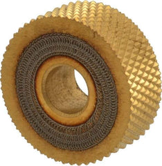 Dorian Tool - 1" Diam, 90° Tooth Angle, 20 TPI, Standard (Shape), Form Type High Speed Steel Male Diamond Knurl Wheel - 3/8" Face Width, 5/16" Hole, Circular Pitch, 30° Helix, Bright Finish, Series O - Exact Tool & Supply