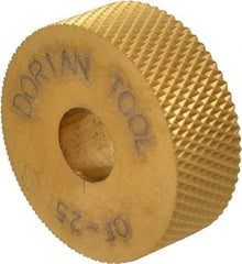 Dorian Tool - 1" Diam, 90° Tooth Angle, 25 TPI, Standard (Shape), Form Type High Speed Steel Female Diamond Knurl Wheel - 3/8" Face Width, 5/16" Hole, Circular Pitch, 30° Helix, Bright Finish, Series O - Exact Tool & Supply