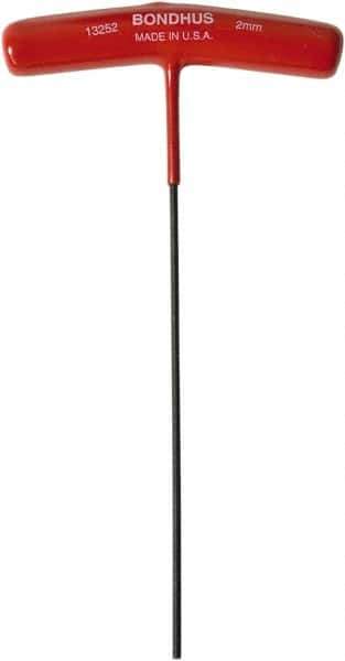 Bondhus - 2mm Hex, T-Handle Cushion Grip, Ball End Hex Key - 150mm OAL, Protanium High Torque Steel, Metric System of Measurement - Exact Tool & Supply