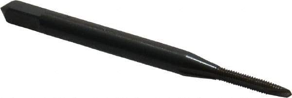 OSG - #1-72 UNF, 2 Flute, Oxide Finish, High Speed Steel Spiral Point Tap - Plug Chamfer, Right Hand Thread, 1-11/16" OAL, 3/8" Thread Length, 0.141" Shank Diam, 2B Class of Fit, Series 105 - Exact Tool & Supply