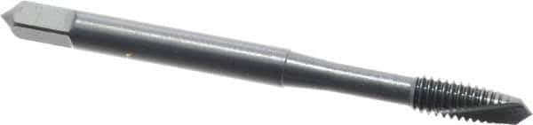 OSG - #8-32 UNC, 2 Flute, Oxide Finish, High Speed Steel Spiral Point Tap - Plug Chamfer, Right Hand Thread, 2-1/8" OAL, 3/4" Thread Length, 0.168" Shank Diam, 2B Class of Fit, Series 105A - Exact Tool & Supply