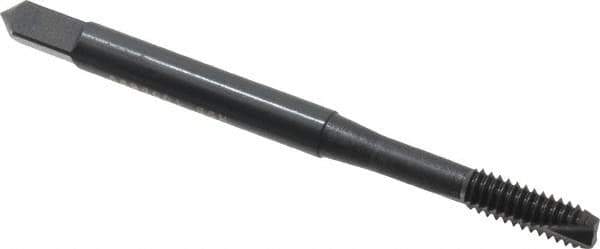 OSG - #8-32 UNC, 2 Flute, Oxide Finish, High Speed Steel Spiral Point Tap - Bottoming Chamfer, Right Hand Thread, 2-1/8" OAL, 3/4" Thread Length, 0.168" Shank Diam, 2B Class of Fit, Series 105B - Exact Tool & Supply
