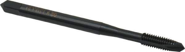 OSG - M3.5x0.60 Metric Coarse, 2 Flute, Oxide Finish, High Speed Steel Spiral Point Tap - Plug Chamfer, Right Hand Thread, 2" OAL, 11/16" Thread Length, 0.141" Shank Diam, 6H Class of Fit, Series 142 - Exact Tool & Supply