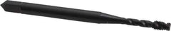OSG - #6-40 UNF, 3 Flute, 45° Helix, Bottoming Chamfer, Oxide Finish, Vanadium High Speed Steel Spiral Flute STI Tap - Right Hand Flute, 2" OAL, 0.141" Shank Diam, 11/16" Thread Length, Series 302 - Exact Tool & Supply
