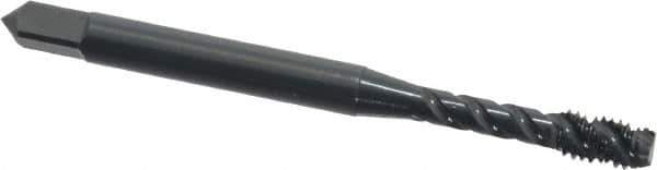 OSG - #6-32 UNC, 3 Flute, 45° Helix, Modified Bottoming Chamfer, Oxide Finish, Vanadium High Speed Steel Spiral Flute STI Tap - Right Hand Flute, 2" OAL, 0.141" Shank Diam, 11/16" Thread Length, Series 302 - Exact Tool & Supply