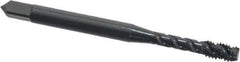OSG - #6-32 UNC, 3 Flute, 45° Helix, Modified Bottoming Chamfer, Oxide Finish, Vanadium High Speed Steel Spiral Flute STI Tap - Right Hand Flute, 2" OAL, 0.141" Shank Diam, 11/16" Thread Length, Series 302 - Exact Tool & Supply