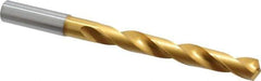 OSG - 37/64" 130° Cobalt Jobber Drill - TiN Finish, Right Hand Cut, Spiral Flute, Straight Shank, 7-3/16" OAL, Standard Point - Exact Tool & Supply
