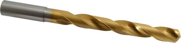 OSG - 11/16" 130° Cobalt Jobber Drill - TiN Finish, Right Hand Cut, Spiral Flute, Straight Shank, 8-9/32" OAL, Standard Point - Exact Tool & Supply