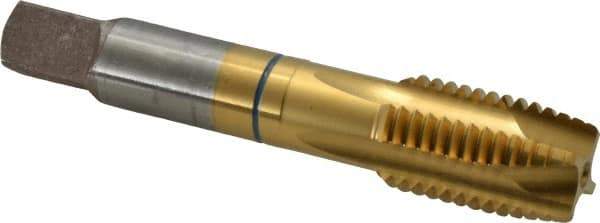 Guhring - 7/8-9 UNC, 4 Flute, TiN Finish, Powdered Metal Spiral Point Tap - Plug Chamfer, Right Hand Thread, 4-11/16" OAL, 0.697" Shank Diam, 2B Class of Fit, Series 3907 - Exact Tool & Supply