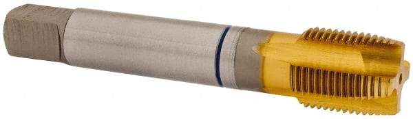 Guhring - 7/8-14 UNF, 4 Flute, TiN Finish, Powdered Metal Spiral Point Tap - Plug Chamfer, Right Hand Thread, 4-11/16" OAL, 0.697" Shank Diam, 2B Class of Fit, Series 3908 - Exact Tool & Supply