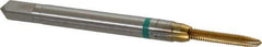 Guhring - M2x0.40 Metric Coarse, 3 Flute, TiN Finish, Cobalt Spiral Point Tap - Plug Chamfer, Right Hand Thread, 1-3/4" OAL, 7/16" Thread Length, 0.141" Shank Diam, 6H Class of Fit, Series 3915 - Exact Tool & Supply