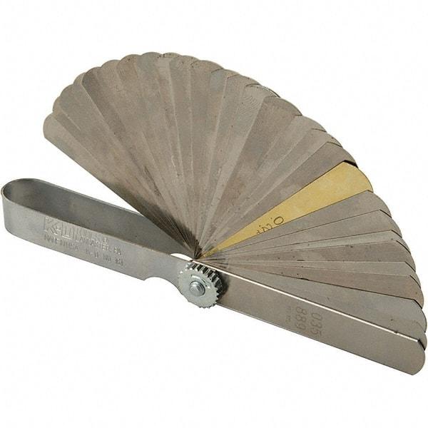 Dynabrade - 24 Piece, 0.0015 to 0.025", Feeler Gage Set - 3-1/2" Leaf Length, 1/2" Wide, Stainless Steel - Exact Tool & Supply