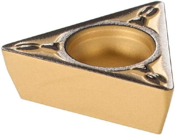 Sumitomo - TPMT221 ESU Grade AC630M Carbide Turning Insert - Al2O3 Finish, 60° Triangle, 1/4" Inscr Circle, 1/8" Thick, 1/64" Corner Radius - Exact Tool & Supply