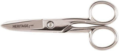 Heritage Cutlery - 1-7/8" LOC, 5-1/4" OAL Carbon Nickel Plated Standard Scissors/Shears - Right Hand, Steel Straight Handle, For Electrical - Exact Tool & Supply