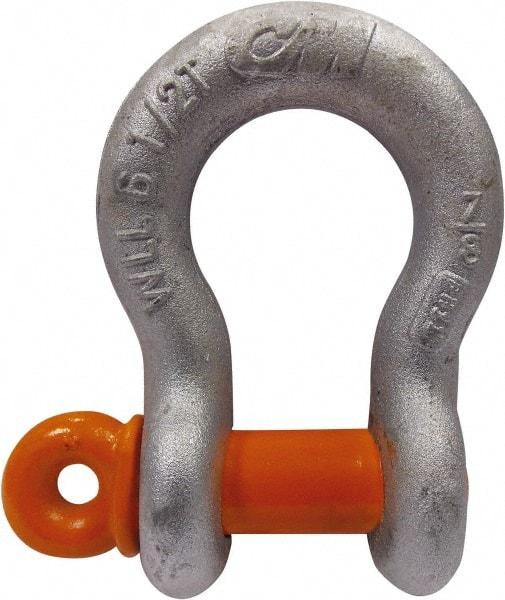 CM - 1" Nominal Chain Size, 8.5 Ton Carbon Steel Screw Anchor Shackle - 1-15/64" Diam, 1-1/4" Pin Diam, 1-11/16" Wide Inside Jaw, 2-9/32" Inside Width - Exact Tool & Supply