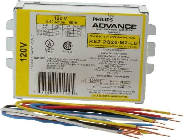 Philips Advance - 2 Lamp, 120 Volt, 0.48 Amp, 0 to 39 Watt, Programmed Start, Electronic, Dimmable Fluorescent Ballast - 1.00/0.05 Ballast Factor - Exact Tool & Supply