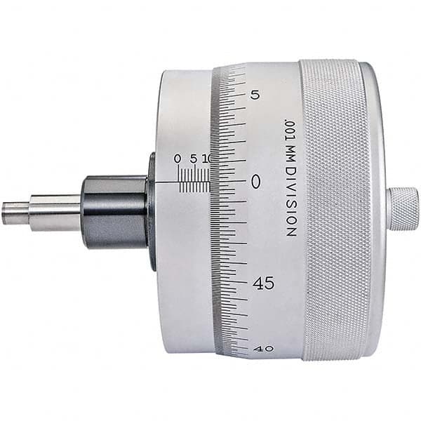 Starrett - 25mm, 4-1/16 Inch Plain Thimble, 0.3118 Inch Diameter x 1-7/16 Inch Long Spindle, Mechanical Micrometer Head - Exact Tool & Supply