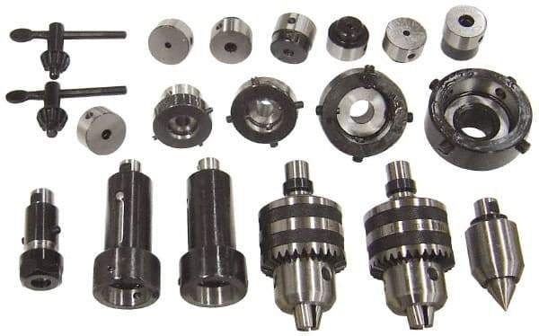 Value Collection - 6 Piece, Lathe Tool Accessory Kit - Includes 2 Drilling Chucks, Die Holder, Live Center, Reaming Chuck, Tapping Collet - Exact Tool & Supply