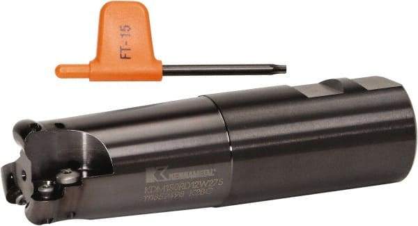 Kennametal - 1-1/2" Cutting Diam, 1-1/2" Shank Diam, 1-1/2" Max Depth of Cut, Straight Shank Indexable Copy End Mill - 3 Inserts, RD.X 12.. Insert, KDM Toolholder, Through Coolant - Exact Tool & Supply