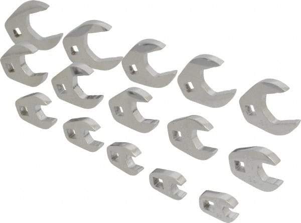 Proto - 15 Piece 3/8" Drive Open End Crowfoot Wrench Set - 3/8 to 1-1/4", with Clip Rail - Exact Tool & Supply
