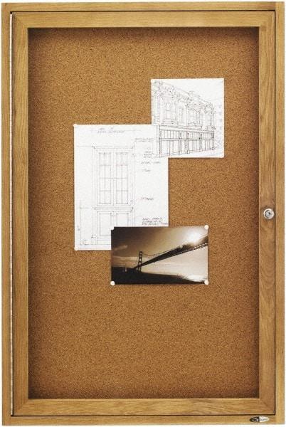 Quartet - 24" Wide x 36" High Enclosed Cork Bulletin Board - Natural (Color) - Exact Tool & Supply
