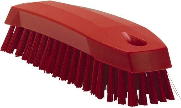 Vikan - 1" Bristle Length, Polyester Scrub Brush - 6-1/4" Long x 7" Wide Head, 7" OAL, Red, Polypropylene Block - Exact Tool & Supply