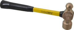 Ampco - 2 Lb Head Aluminum Bronze Nonsparking Ball Pein Hammer - Fiberglass Handle, 14" OAL, Fiberglass with Cushion Grip - Exact Tool & Supply